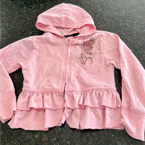Calvin Klein Jeans Other - Calvin Klein Pink Hooded Kids zip up hoodie with Ruffle Hem